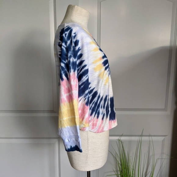 Nation LTD Top Crop Pima Cotton Spiral Tie Dye Elbow Length Batwing Multi L NWT - Picture 7 of 14